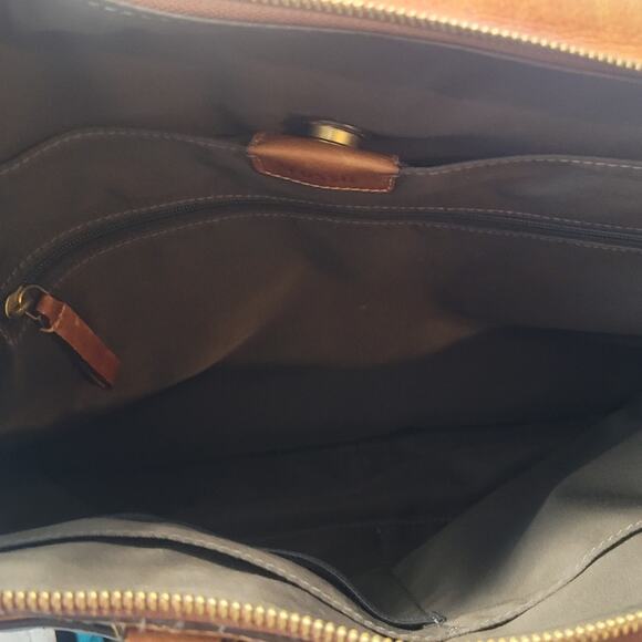 Fossil Haskell Double Zip Workbag Brown Leather FLAW - Picture 6 of 10